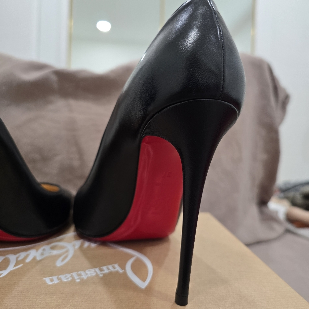 Christian Louboutin Kate 100 Nappa Leather Black Pointy Toe Pumps Heels Size 37 - Picture 4 of 12